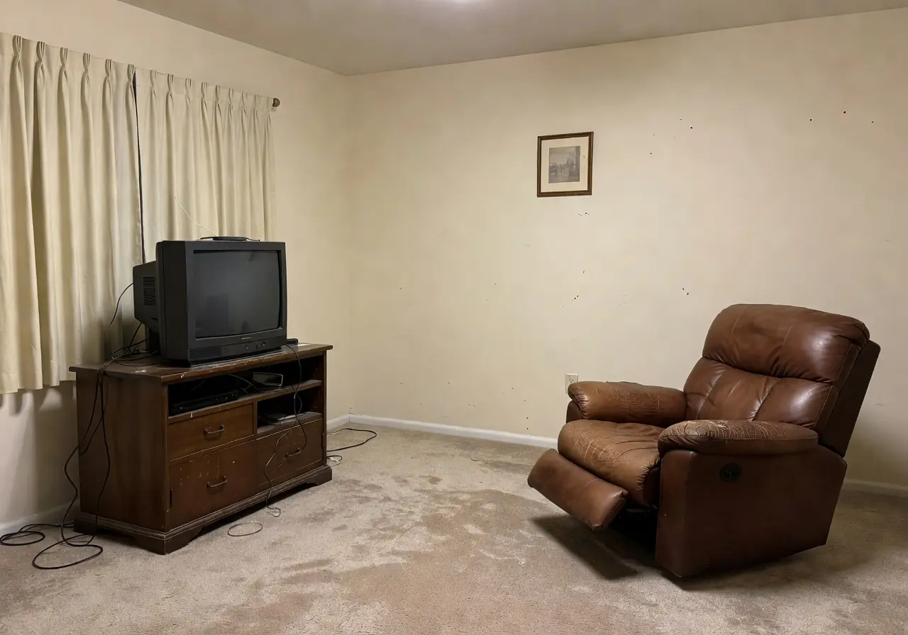 Lived-in suburban living room before AI interior design redesign