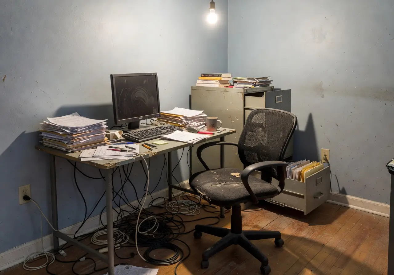 Cluttered spare-room home office before AI interior design